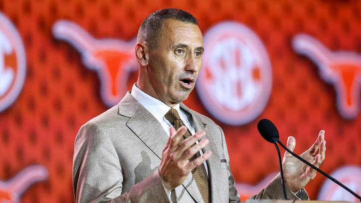Texas Longhorns head coach Steve Sarkisian speaks to the press during SEC Football Kickoff Media Day at the Tampa Marriott. Texas Longhorns head coach Steve Sarkisian speaks to the press during SEC Football Kickoff Media Day at the Tampa Marriott.
