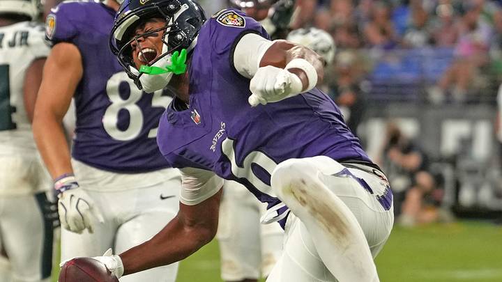 Aug 15, 2026; Baltimore, Maryland, USA; Baltimore Ravens wide receiver Ja’Kobi Lane (6) reacts following his touchdown catch during the second quarter against the Philadelphia Eagles at M&T Bank Stadium. Mandatory Credit: Mitch Stringer-Imagn Images Aug 15, 2026; Baltimore, Maryland, USA; Baltimore Ravens wide receiver Ja’Kobi Lane (6) reacts following his touchdown catch during the second quarter against the Philadelphia Eagles at M&T Bank Stadium. Mandatory Credit: Mitch Stringer-Imagn Images