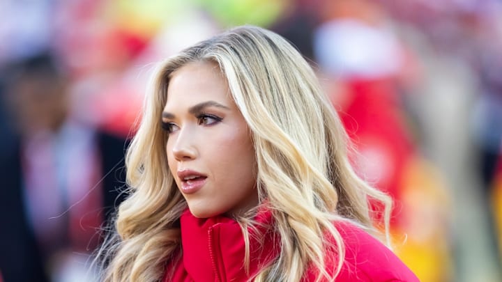 Jan 26, 2025; Kansas City, MO, USA; Kansas City Chiefs ownership family member Gracie Hunt prior to the game against the Buffalo Bills in the AFC Championship game at GEHA Field at Arrowhead Stadium. 