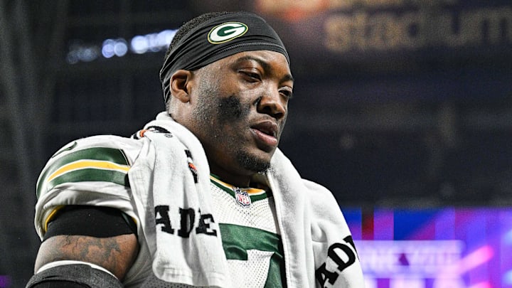 Dec 31, 2023; Minneapolis, Minnesota, USA; Green Bay Packers linebacker Quay Walker (7) walks off the field after the game against the Minnesota Vikings at U.S. Bank Stadium. Mandatory Credit: Jeffrey Becker-Imagn Images