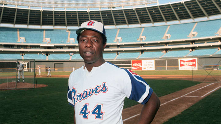 Atlanta Braves legend Hank Aaron poses for a photo.