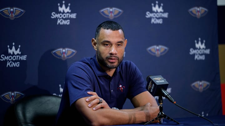 Oct 2, 2023; New Orleans, LA, USA; New Orleans Pelicans general manager Trajan Langdon: Matthew Hinton-USA TODAY Sports