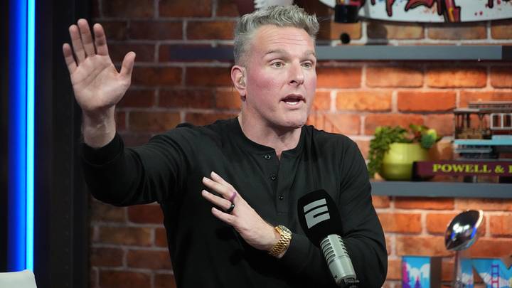 Feb 6, 2026; San Francisco, CA, USA; Pat McAfee on the Pat McAfee Show set at the Super Bowl LX media center at the Moscone Center. Mandatory Credit: Kirby Lee-Imagn Images