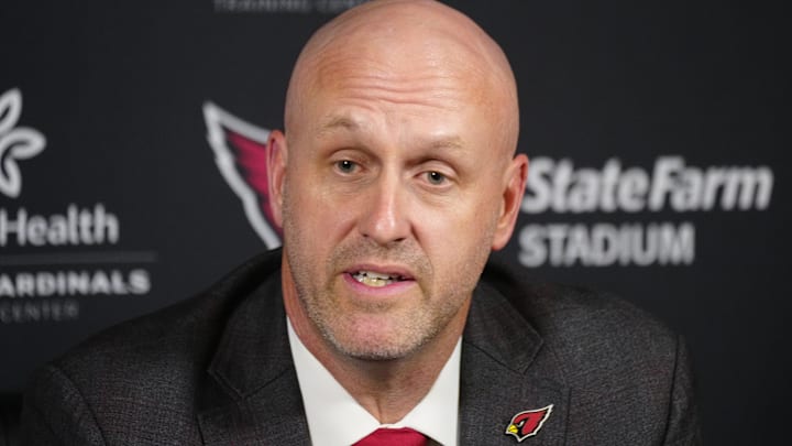 Cardinals general manager Monti Ossenfort speaks about Walter Nolen during a news conference inside the Arizona Cardinals training facility on April 24, 2025, in Tempe.