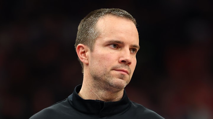 Jan 29, 2026; Phoenix, Arizona, USA; Phoenix Suns head coach Jordan Ott against the Detroit Pistons at Mortgage Matchup Center. Mandatory Credit: Mark J. Rebilas-Imagn Images
