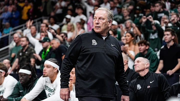 Michigan State head coach Tom Izzo watches a play against Ole Miss during the second half of the Sweet 16 round of NCAA tournament at State Farm Arena in Atlanta, Ga. on Friday, March 28, 2025.