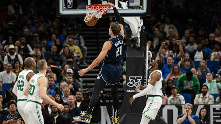 Nov 24, 2023; Orlando, Florida, USA; Orlando Magic forward Moritz Wagner (21) dunks the ball against