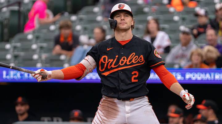 Sep 23, 2026; Baltimore, Maryland, USA;  Baltimore Orioles shortstop Gunnar Henderson (2) strikes out swinging during the sixth inning at Oriole Park at Camden Yards.  Mandatory Credit: Jamie LeBlanc-Imagn Images