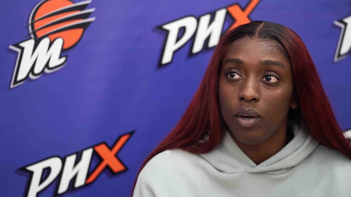 Kahleah Copper speaks to members of the media at Player 15 HQ in Phoenix on Sept. 26, 2024. Kahleah Copper speaks to members of the media at Player 15 HQ in Phoenix on Sept. 26, 2024.