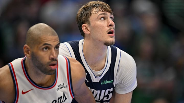 Nov 14, 2025; Dallas, Texas, USA; Dallas Mavericks forward Cooper Flagg (32) looks on during an NBA Cup game between the Mavericks and the Clippers at the American Airlines Center. Mandatory Credit: Jerome Miron-Imagn Images