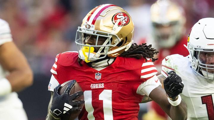 Dec 17, 2023; Glendale, Arizona, USA; San Francisco 49ers wide receiver Brandon Aiyuk (11) against the Arizona Cardinals at State Farm Stadium. Mandatory Credit: Mark J. Rebilas-USA TODAY Sports