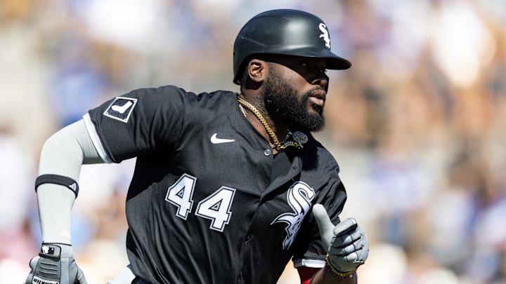 Mar 2, 2025; Phoenix, Arizona, USA; Chicago White Sox designated hitter Bryan Ramos (44) against the Los Angeles Dodgers during a spring training game at Camelback Ranch-Glendale. Mandatory Credit: Mark J. Rebilas-Imagn Images
