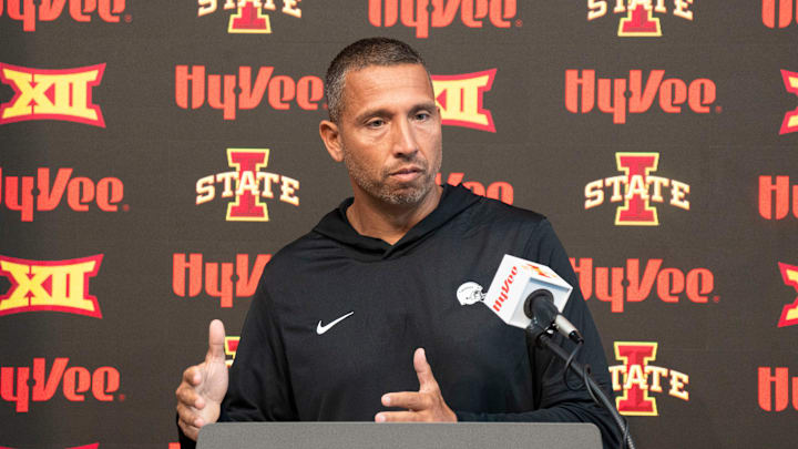 Iowa State football head coach Matt Campbell speaks during Iowa State football media day at Stark Performance Center on July 25, 2025, in Ames.