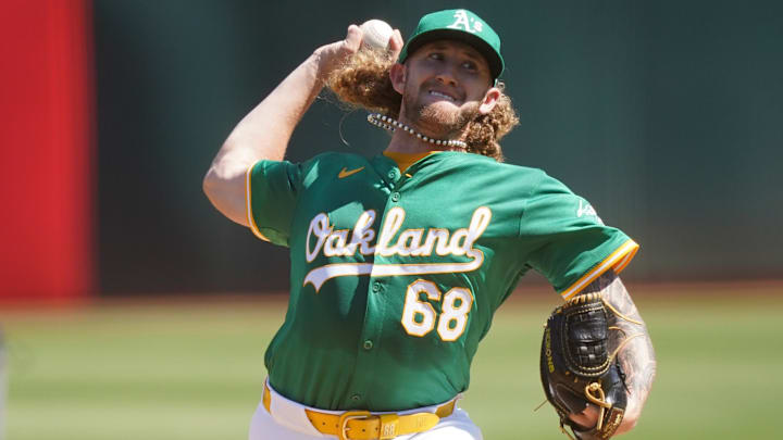 Sep 22, 2024; Oakland, California, USA; Oakland Athletics pitcher Joey Estes (68) delivers a pitch against the New York Yankees in the first inning at the Oakland-Alameda County Coliseum. Mandatory Credit: Cary Edmondson-Imagn Images Sep 22, 2024; Oakland, California, USA; Oakland Athletics pitcher Joey Estes (68) delivers a pitch against the New York Yankees in the first inning at the Oakland-Alameda County Coliseum. Mandatory Credit: Cary Edmondson-Imagn Images