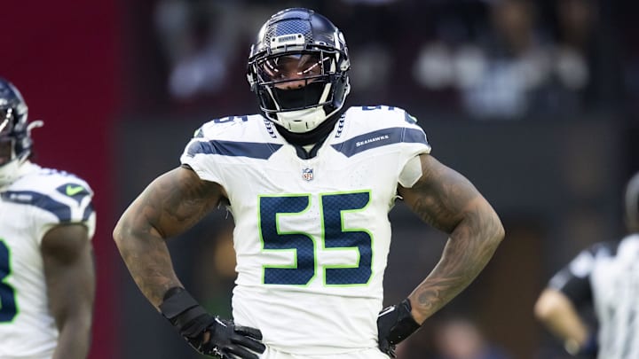 Dec 8, 2024; Glendale, Arizona, USA; Seattle Seahawks defensive end Dre'Mont Jones (55) against the Arizona Cardinals at State Farm Stadium.