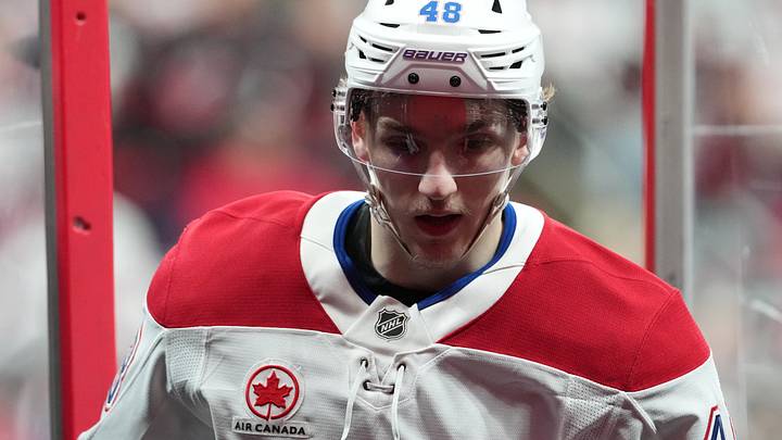 May 23, 2026; Raleigh, North Carolina, USA; Montréal Canadiens defenseman Lane Hutson (48) leaves the ice after warms up before a game against the before the game against the Carolina Hurricanes in game two of the Eastern Conferene Final of the 2026 Stanley Cup Playoffs at Lenovo Center. Mandatory Credit: James Guillory-Imagn Images May 23, 2026; Raleigh, North Carolina, USA; Montréal Canadiens defenseman Lane Hutson (48) leaves the ice after warms up before a game against the before the game against the Carolina Hurricanes in game two of the Eastern Conferene Final of the 2026 Stanley Cup Playoffs at Lenovo Center. Mandatory Credit: James Guillory-Imagn Images