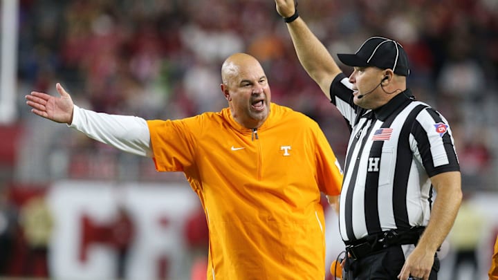 Tennessee Head Coach Jeremy Pruitt yells at an official after a call that went against Tennessee during the Crimson Tide's 35-13 victory in Bryant-Denny Stadium Saturday, Oct. 19, 2019. Tennessee Head Coach Jeremy Pruitt yells at an official after a call that went against Tennessee during the Crimson Tide's 35-13 victory in Bryant-Denny Stadium Saturday, Oct. 19, 2019.