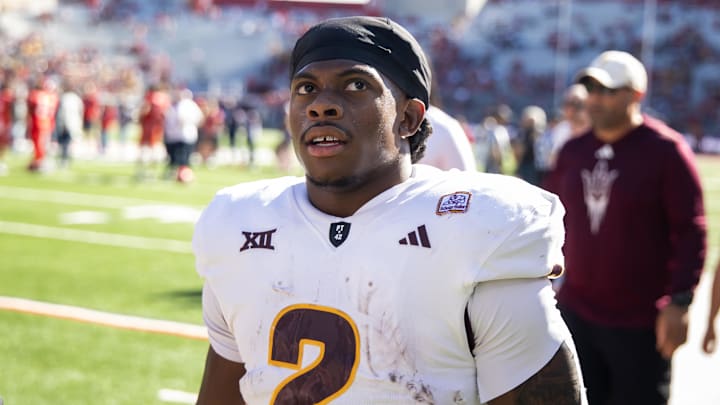 Nov 30, 2024; Tucson, Arizona, USA; Arizona State Sun Devils running back Kyson Brown (2) against the Arizona Wildcats during the Territorial Cup at Arizona Stadium. Mandatory Credit: Mark J. Rebilas-Imagn Images Nov 30, 2024; Tucson, Arizona, USA; Arizona State Sun Devils running back Kyson Brown (2) against the Arizona Wildcats during the Territorial Cup at Arizona Stadium. Mandatory Credit: Mark J. Rebilas-Imagn Images