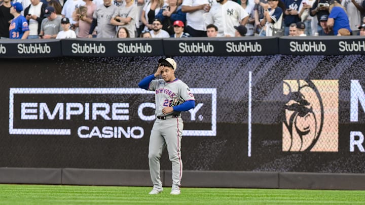 May 16, 2025; Bronx, New York, USA; New York Mets outfielder Juan Soto (22) looks on from right field during the first inning against the New York Yankees at Yankee Stadium. Mandatory Credit: John Jones-Imagn Images May 16, 2025; Bronx, New York, USA; New York Mets outfielder Juan Soto (22) looks on from right field during the first inning against the New York Yankees at Yankee Stadium. Mandatory Credit: John Jones-Imagn Images