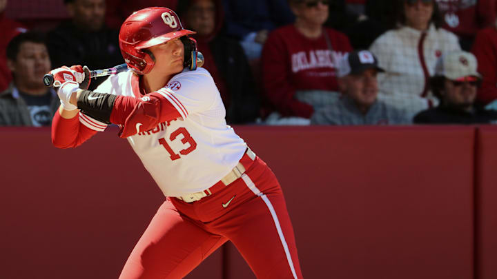 Oklahoma catcher Isabela Emerling waits on a pitch.