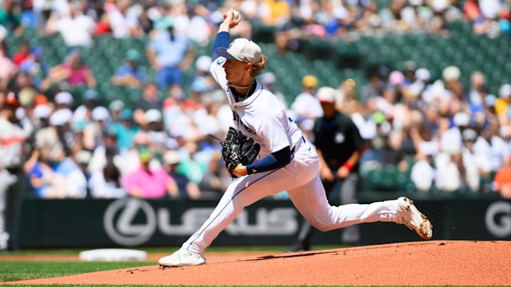 Seattle Mariners pitcher Bryce Miller throws during a game against the Baltimore Orioles on July 4 at T-Mobile Park.