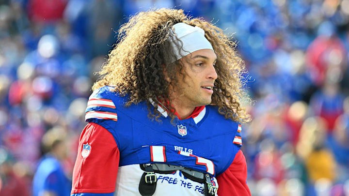 Nov 3, 2024; Orchard Park, New York, USA; Buffalo Bills wide receiver Mack Hollins (13) warms up before a game.