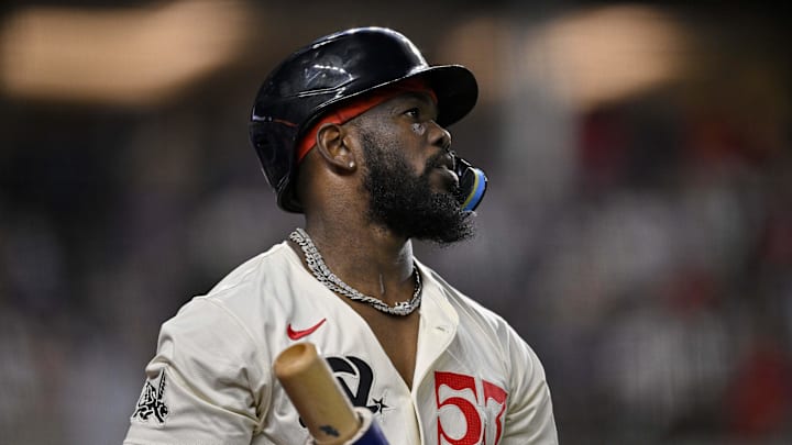 Texas Rangers right fielder Adolis Garcia (53) during the game between the Texas Rangers and the Atlanta Braves at Globe Life Field. Texas Rangers right fielder Adolis Garcia (53) during the game between the Texas Rangers and the Atlanta Braves at Globe Life Field.
