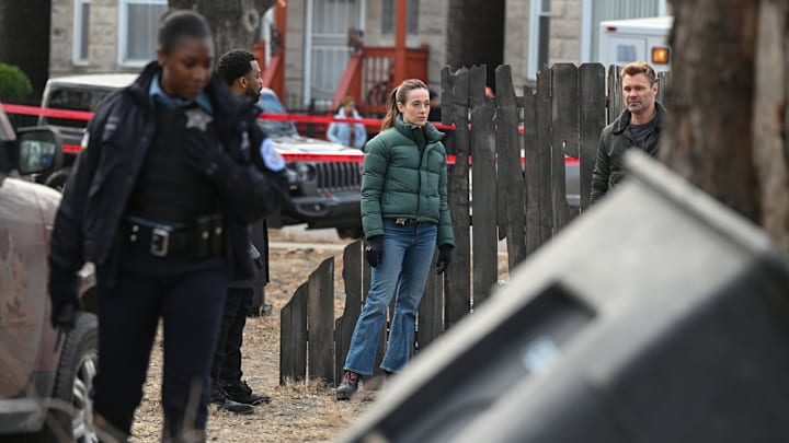 CHICAGO P.D. -- "Street Jesus" Episode 12013 -- Pictured: (l-r) LaRoyce Hawkins as Officer Kevin Atwater, Marina Squerciati as Officer Kim Burgess, Patrick John Flueger as Officer Adam Ruzek -- (Photo by: Lori Allen/NBC)