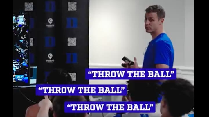 Jon Scheyer asks his players what to do in a situation they would eventually find themselves in. 