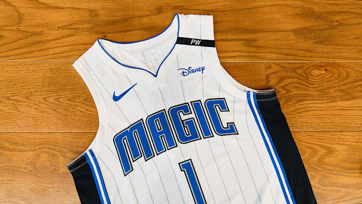 The Orlando Magic uniforms in 2024-25 will feature a black stripe on the left front and Pat Williams' initials in white to honor the Magic's late co-founder.