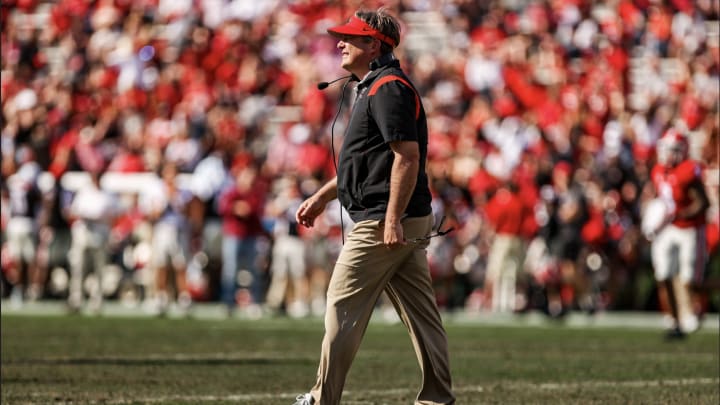 Georgia head coach Kirby Smart during Georgia’s annual G-Day scrimmage on Dooley Field at Sanford Stadium in Athens, Ga., on Saturday, April 15, 2023. (Tony Walsh/UGAAA)