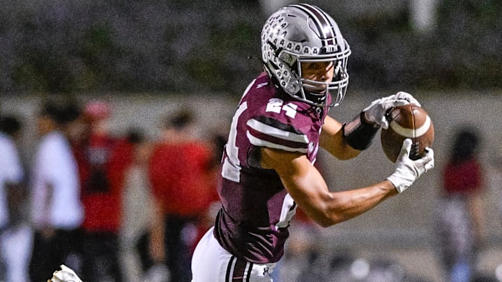 Mt. Whitney's Israel Briggs catches a pass against Mission Oak during the 2024 high school football season. Briggs committed to Arizona State on Wednesday.