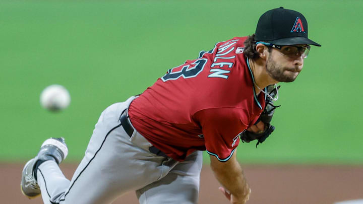 Arizona Diamondbacks starting pitcher Zac Gallen (23) throws a pitch on Sepember 26, 2025.