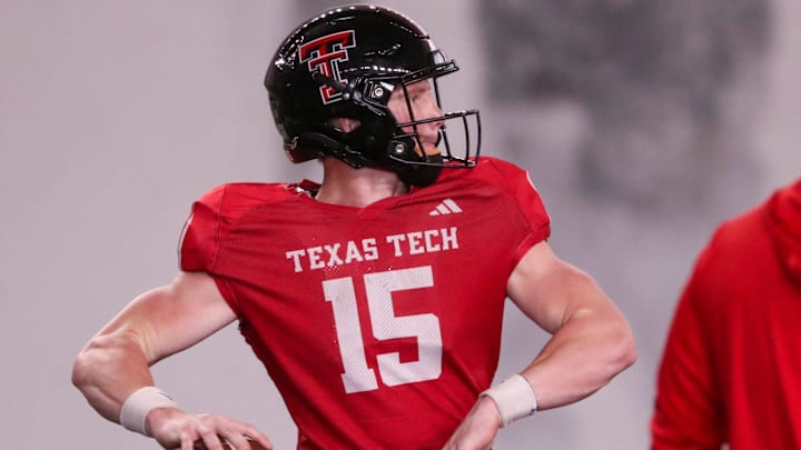 Texas Tech's Will Hammond prepares to pass during spring football practice, Tuesday, April 8, 2025, at the Womble Football Center Texas Tech's Will Hammond prepares to pass during spring football practice, Tuesday, April 8, 2025, at the Womble Football Center