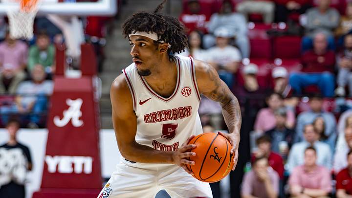 Alabama forward Amari Allen searches the floor for a pass in the second half of the game against Mississippi State on Feb. 25, 2026. Alabama forward Amari Allen searches the floor for a pass in the second half of the game against Mississippi State on Feb. 25, 2026.