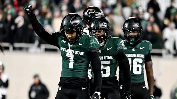 Michigan State's Nikai Martinez celebrates after a defensive stop against Purdue during the second quarter on Friday, Nov. 22, 2024, at Spartan Stadium in East Lansing. Michigan State's Nikai Martinez celebrates after a defensive stop against Purdue during the second quarter on Friday, Nov. 22, 2024, at Spartan Stadium in East Lansing.