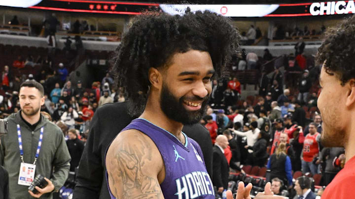 Feb 24, 2026; Chicago, Illinois, USA; Charlotte Hornets guard Coby White (3) shakes hands with Chicago Bulls guard Tre Jones (30) after a game at United Center. Mandatory Credit: Matt Marton-Imagn Images Feb 24, 2026; Chicago, Illinois, USA; Charlotte Hornets guard Coby White (3) shakes hands with Chicago Bulls guard Tre Jones (30) after a game at United Center. Mandatory Credit: Matt Marton-Imagn Images