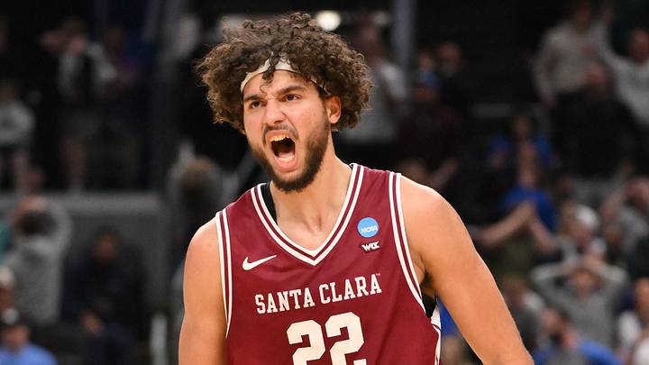 Mar 20, 2026; St. Louis, MO, USA; Santa Clara Broncos forward Allen Graves (22) reacts after making a basket against the Kentucky Wildcats during the second half of a first round game of the men's 2026 NCAA Tournament at Enterprise Center. Mandatory Credit: Jeff Curry-Imagn Images Mar 20, 2026; St. Louis, MO, USA; Santa Clara Broncos forward Allen Graves (22) reacts after making a basket against the Kentucky Wildcats during the second half of a first round game of the men's 2026 NCAA Tournament at Enterprise Center. Mandatory Credit: Jeff Curry-Imagn Images