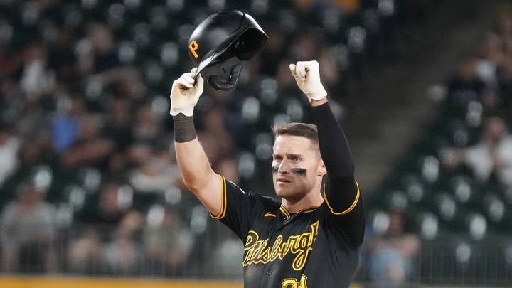 Sep 8, 2026; Chicago, Illinois, USA; Pittsburgh Pirates center fielder Jake Mangum (28) celebrates his double against the Chicago White Sox during the ninth inning at Rate Field. Mandatory Credit: David Banks-Imagn Images Sep 8, 2026; Chicago, Illinois, USA; Pittsburgh Pirates center fielder Jake Mangum (28) celebrates his double against the Chicago White Sox during the ninth inning at Rate Field. Mandatory Credit: David Banks-Imagn Images