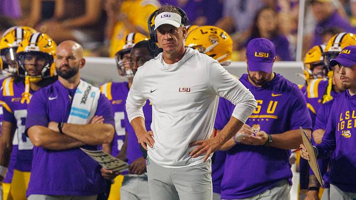 Oct 3, 2026; Baton Rouge, Louisiana, USA; LSU Tigers head coach Lane Kiffin looks on against the McNeese Cowboys during the first half at Tiger Stadium. Mandatory Credit: Stephen Lew-Imagn Images Oct 3, 2026; Baton Rouge, Louisiana, USA; LSU Tigers head coach Lane Kiffin looks on against the McNeese Cowboys during the first half at Tiger Stadium. Mandatory Credit: Stephen Lew-Imagn Images
