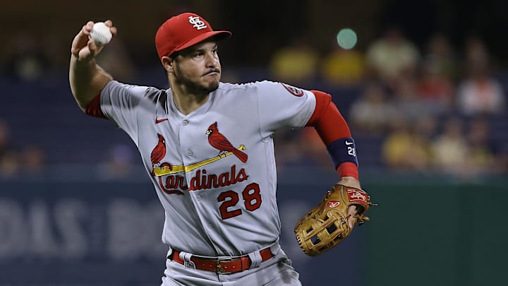 Aug 10, 2021; Pittsburgh, Pennsylvania, USA; St. Louis Cardinals third baseman Nolan Arenado (28) throws to first base to retire Pittsburgh Pirates shortstop Hoy Jun Park (not pictured) during the sixth inning at PNC Park. Mandatory Credit: Charles LeClaire-Imagn Images Aug 10, 2021; Pittsburgh, Pennsylvania, USA; St. Louis Cardinals third baseman Nolan Arenado (28) throws to first base to retire Pittsburgh Pirates shortstop Hoy Jun Park (not pictured) during the sixth inning at PNC Park. Mandatory Credit: Charles LeClaire-Imagn Images