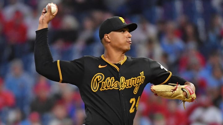 Pittsburgh Pirates starting pitcher Johan Oviedo (24) throws a pitch during the second inning against the Philadelphia Phillies at Citizens Bank Park. 