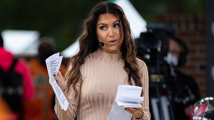 Sports commentator Molly Qerim during "First Take". Sports commentator Molly Qerim during "First Take".