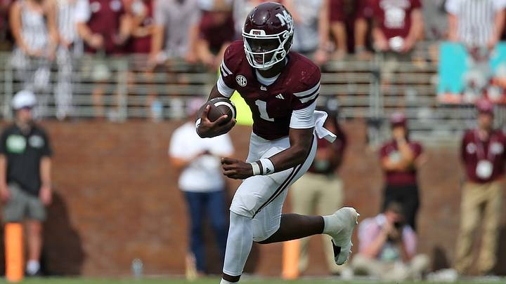 Mississippi State Bulldogs quarterback Kamario Taylor (1) runs the ball during the third quarter against the Alabama Crimson Tide. | Petre Thomas-Imagn Images Mississippi State Bulldogs quarterback Kamario Taylor (1) runs the ball during the third quarter against the Alabama Crimson Tide. | Petre Thomas-Imagn Images