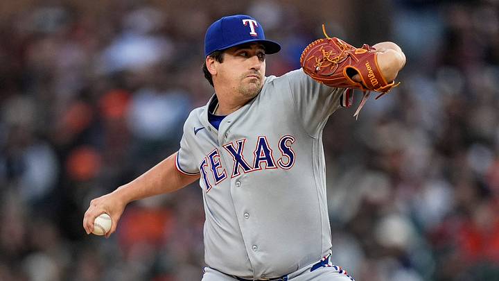 Texas Rangers pitcher Cal Quantrill (44) throws against Detroit Tigers during the third inning at Comerica Park in Detroit on Saturday, May 2, 2026. Texas Rangers pitcher Cal Quantrill (44) throws against Detroit Tigers during the third inning at Comerica Park in Detroit on Saturday, May 2, 2026.