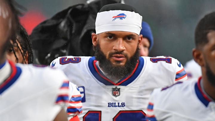 Nov 26, 2023; Philadelphia, Pennsylvania, USA;  Buffalo Bills wide receiver Gabe Davis (13) against the Philadelphia Eagles at Lincoln Financial Field. 