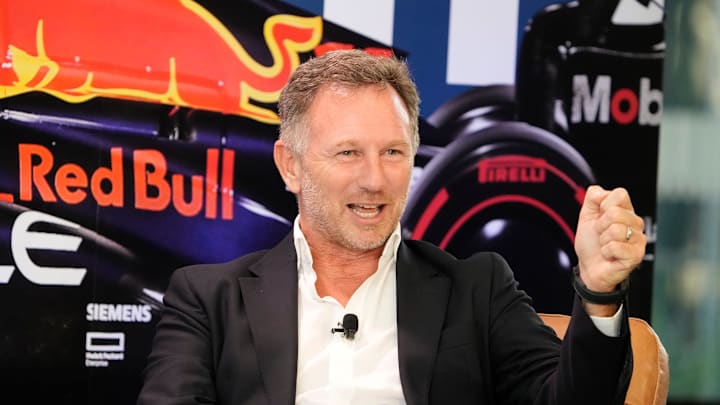 Christian Horner, Team Principal of Oracle Red Bull Racing, speaks at the Red Bull Fan Zone, a private event at Oracle headquarters, on Wednesday October 18, 2023. Christian Horner, Team Principal of Oracle Red Bull Racing, speaks at the Red Bull Fan Zone, a private event at Oracle headquarters, on Wednesday October 18, 2023.