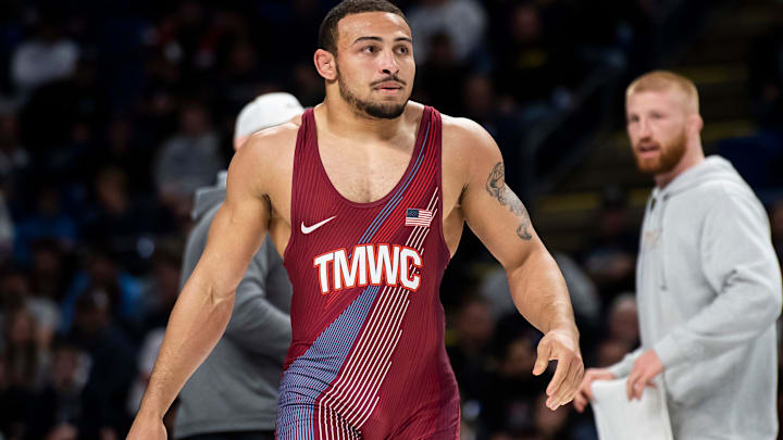 Aaron Brooks is pictured at the 2024 U.S. Olympic Wrestling Trials in State College. Brooks, who won a bronze medal at the Paris Olympics, faces a potential suspension for an anti-doping violation.