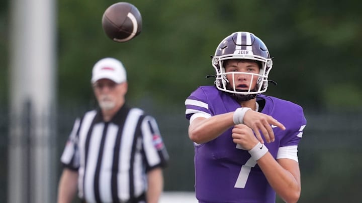 Sevier County's Cooper Newman (7) throws the ball during a TSSAA high school football game against Farragut on August 23, 2025, at Carson-Newman University's Burke–Tarr Stadium in Jefferson City, Tennessee. Sevier County's Cooper Newman (7) throws the ball during a TSSAA high school football game against Farragut on August 23, 2025, at Carson-Newman University's Burke–Tarr Stadium in Jefferson City, Tennessee.
