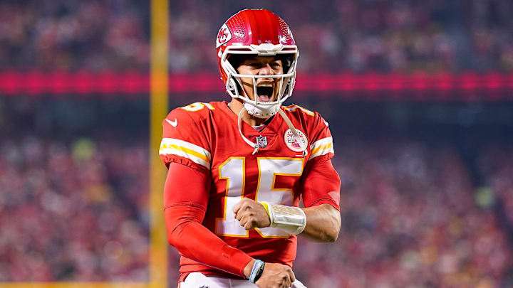 Nov 6, 2022; Kansas City, Missouri, USA; Kansas City Chiefs quarterback Patrick Mahomes (15) yells during his pregame ritual prior to a game against the Tennessee Titans at GEHA Field at Arrowhead Stadium. Mandatory Credit: Jay Biggerstaff-Imagn Images Nov 6, 2022; Kansas City, Missouri, USA; Kansas City Chiefs quarterback Patrick Mahomes (15) yells during his pregame ritual prior to a game against the Tennessee Titans at GEHA Field at Arrowhead Stadium. Mandatory Credit: Jay Biggerstaff-Imagn Images
